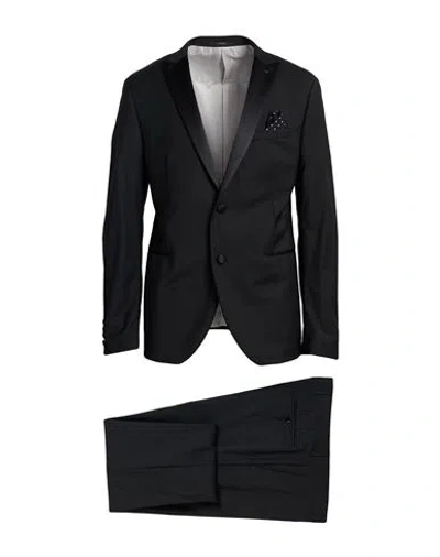 Paoloni Man Suit Black Size 46 Viscose, Polyester, Virgin Wool, Elastane