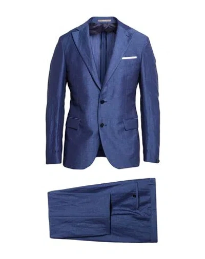 Paoloni Man Suit Blue Size 38 Virgin Wool, Linen