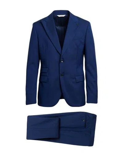 Paoloni Man Suit Blue Size 42 Wool, Elastane