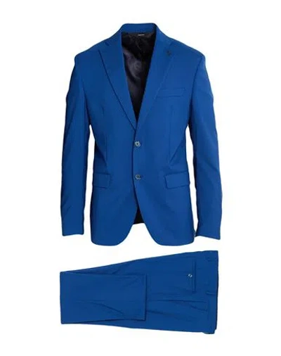Paoloni Man Suit Bright Blue Size 46 Wool, Elastane