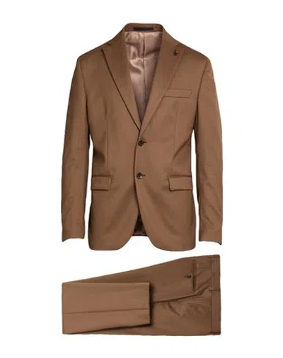Paoloni Man Suit Camel Size 36 Wool, Elastane In Blue