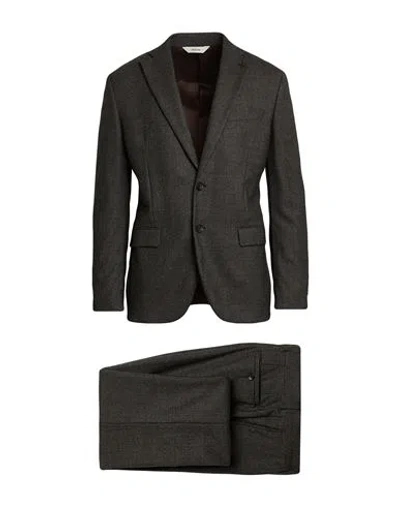 Paoloni Man Suit Chocolate Brown Size 44 Virgin Wool, Elastane In Black