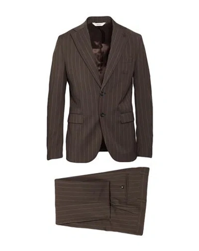 Paoloni Man Suit Dark Brown Size 44 Virgin Wool