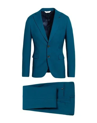 Paoloni Man Suit Deep Teal Size 40 Virgin Wool In Green