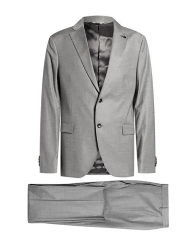 Paoloni Man Suit Grey Size 44 Virgin Wool, Viscose, Elastane In Black