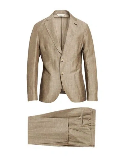 Paoloni Man Suit Khaki Size 44 Virgin Wool, Linen In Beige