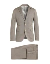Paoloni Man Suit Khaki Size 46 Virgin Wool, Cotton In Beige