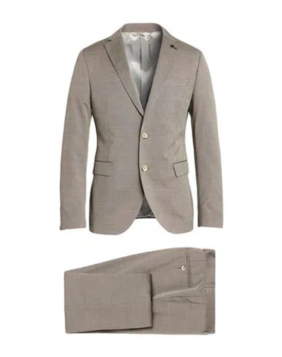 Paoloni Man Suit Khaki Size 46 Virgin Wool, Cotton In Beige