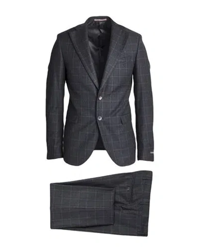 Paoloni Man Suit Lead Size 42 Super 130s Wool In Black