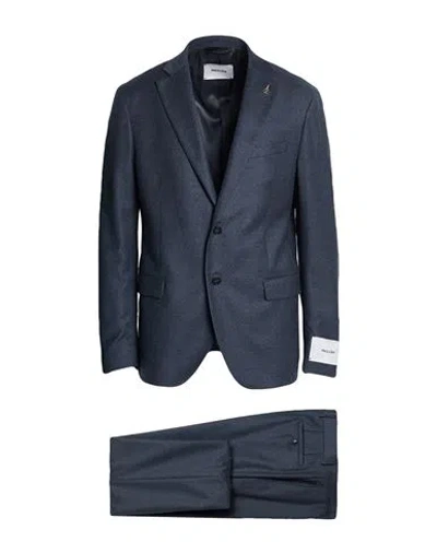 Paoloni Man Suit Light Grey Size 44 Virgin Wool, Elastane In Blue