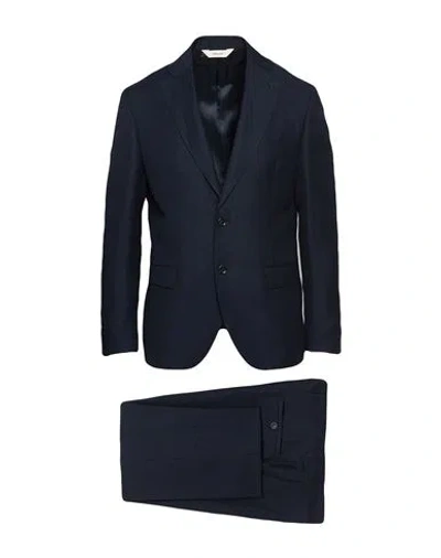 Paoloni Man Suit Midnight Blue Size 40 Virgin Wool, Linen In Black