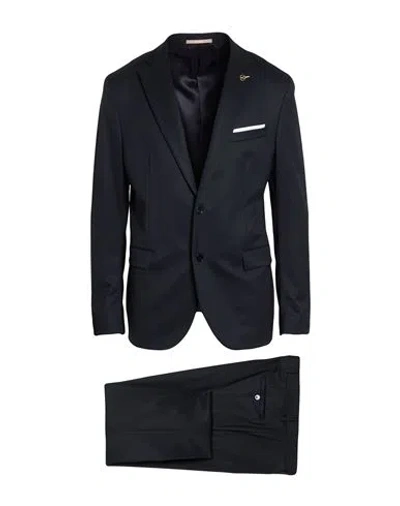 Paoloni Man Suit Midnight Blue Size 44 Wool, Elastane In Black