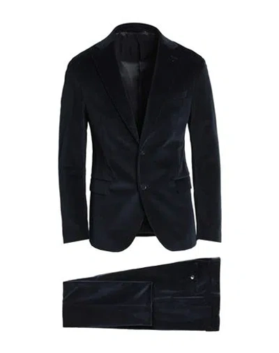 Paoloni Man Suit Navy Blue Size 42 Cotton, Elastane