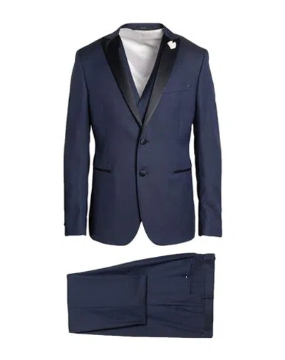 Paoloni Man Suit Navy Size 42 Virgin Wool, Cotton In Blue