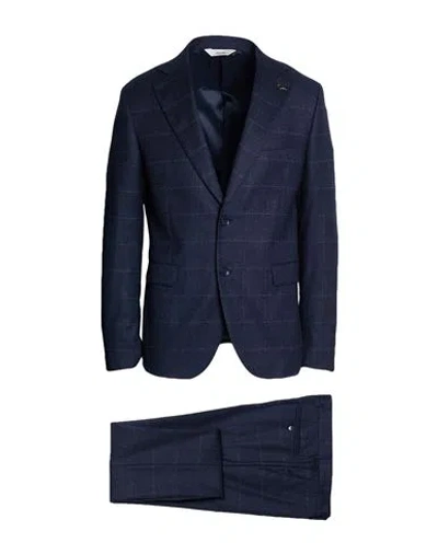 Paoloni Man Suit Navy Size 44 Virgin Wool, Polyamide, Elastane In Blue