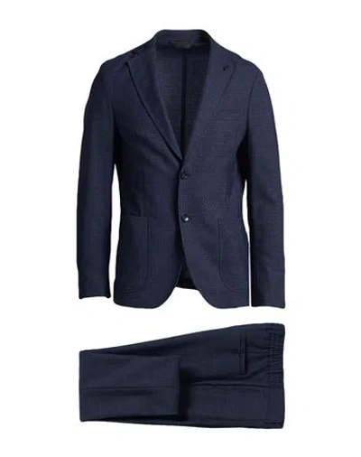 Paoloni Man Suit Navy Size 44 Wool, Polyester, Elastane In Blue