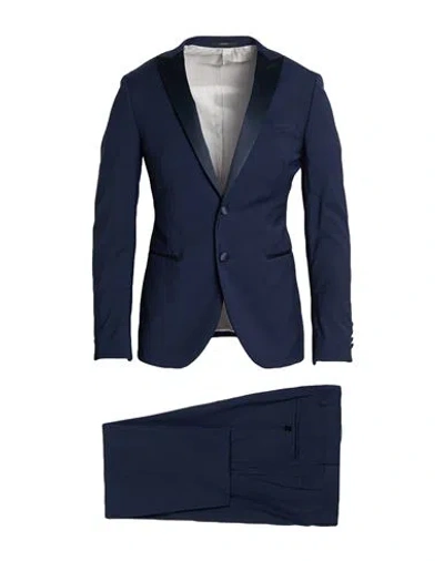 Paoloni Man Suit Navy Size 46 Viscose, Polyester, Virgin Wool, Elastane In Blue