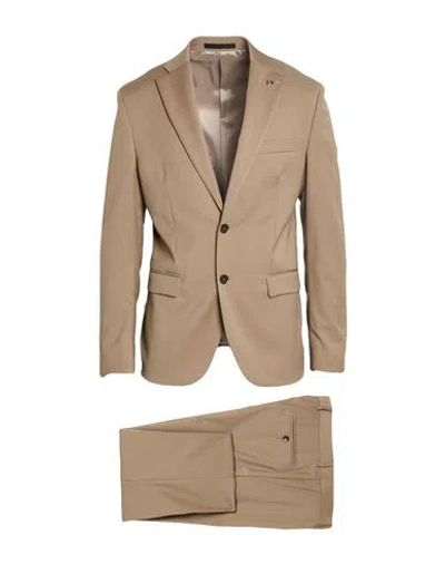 Paoloni Man Suit Sand Size 36 Wool, Elastane In Brown