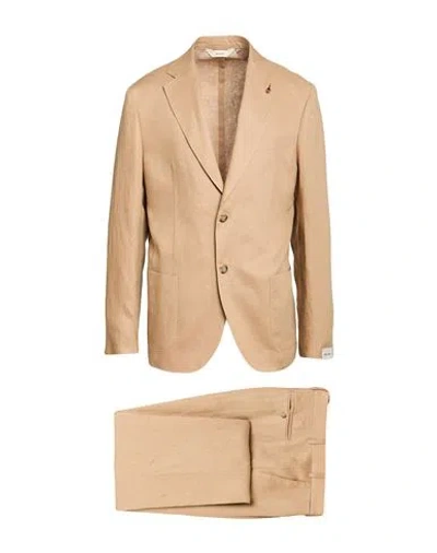 Paoloni Man Suit Sand Size 46 Linen In Brown