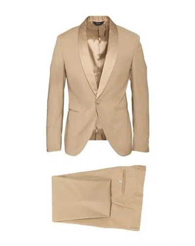 Paoloni Man Suit Sand Size 46 Wool, Elastane In Neutral