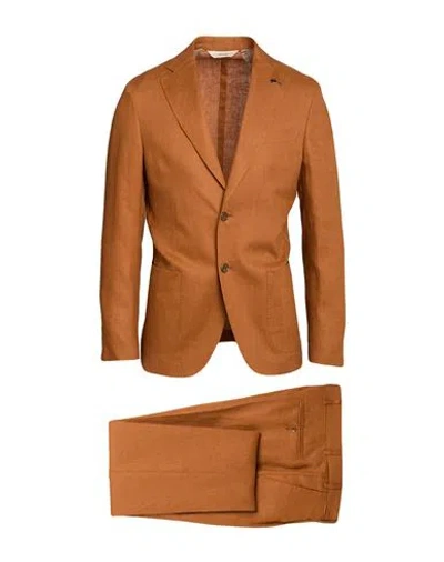 Paoloni Man Suit Tan Size 46 Linen In White