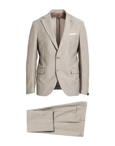 Paoloni Man Suit Taupe Size 36 Virgin Wool, Linen In Neutral