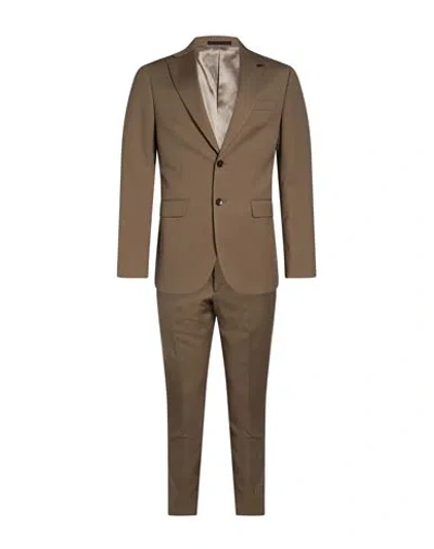 Paoloni Man Suit Taupe Size 36 Wool, Elastane In Brown