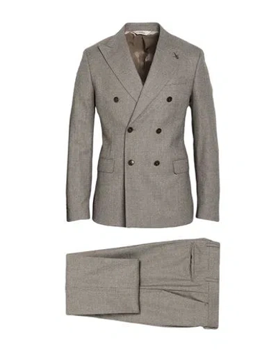 Paoloni Man Suit Taupe Size 40 Virgin Wool, Elastane In Gray