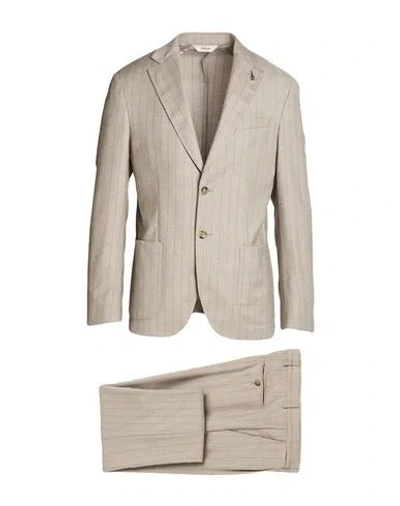 Paoloni Man Suit Taupe Size 40 Virgin Wool, Elastane In Grey