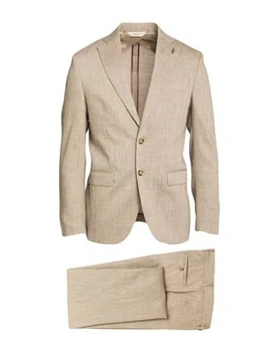 Paoloni Man Suit Taupe Size 42 Linen, Virgin Wool, Elastane In Burgundy