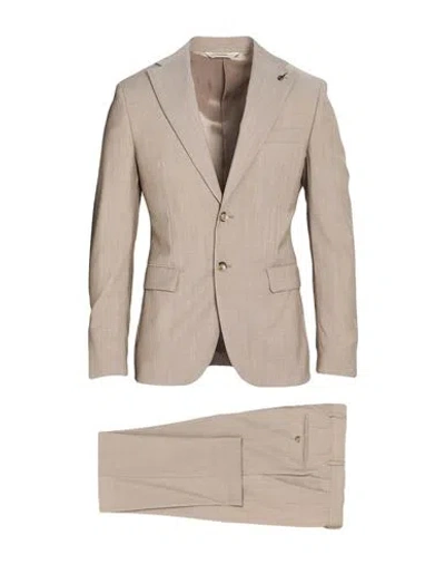 Paoloni Man Suit Taupe Size 44 Virgin Wool In Pink
