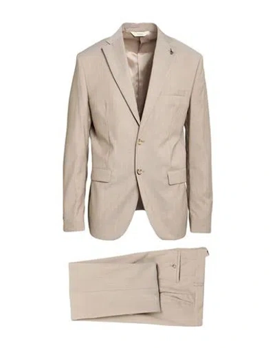 Paoloni Man Suit Taupe Size 46 Virgin Wool In Brown