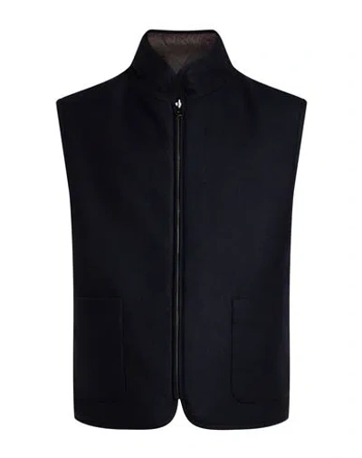 Paoloni Man Vest Midnight Blue Size 40 Wool, Polyamide In Black