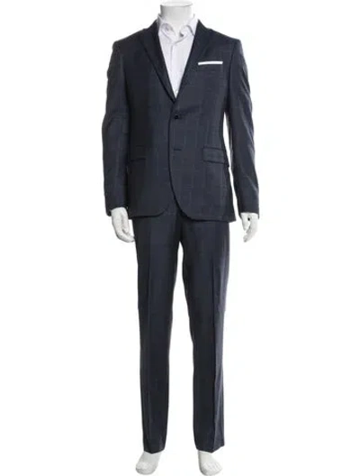 Pre-owned Paoloni Virgin Wool Plaid Print Two-piece Suit In Blue