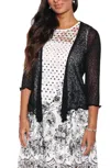 Papa Fashions Mesh Sweater Cardigan In Black In Multi