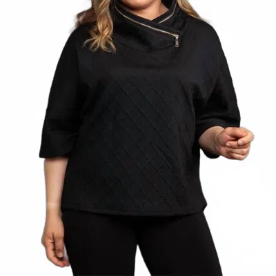 Papa Mock Neck Diamond Knit Poncho In Black