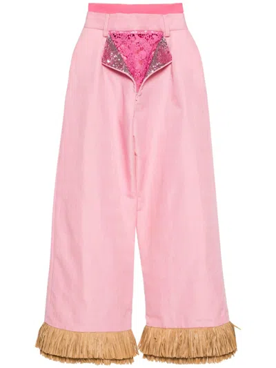 Papa Oppong Street Sweeper Fringed Palazzo Trousers In Pink
