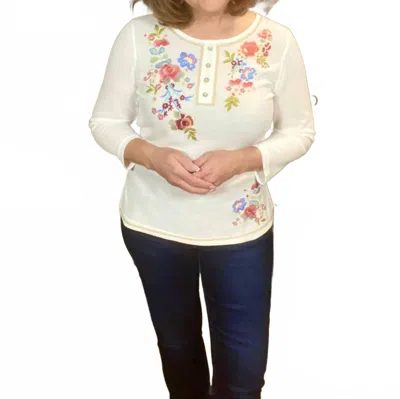 Paparazzi 3/4 Sleeve Thermal Henley Blouse In White