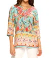 Paparazzi Boho Paisley Print Challis Tunic In Turquoise In Multi