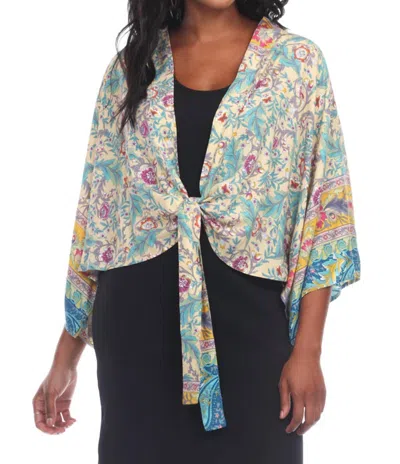 Paparazzi Border Print Tie Front Capelet In Turquoise In Multi