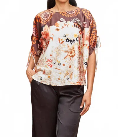 Paparazzi Border Print Top With Keyhole Sleeves In Peach In Multi