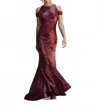 Paparazzi By Mori Lee All Over Sequin Party Dress In Wine In Red
