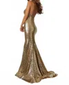Paparazzi By Mori Lee Fitted Mermaid All Over Sequin Gown In Gold In Gray