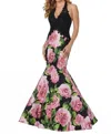 Paparazzi By Mori Lee Floral Print Beaded Lace Mermaid Prom Dress In Garden Rose In Multi