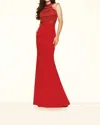 Paparazzi By Mori Lee Jeweled Beaded Net Bodice Evening Gown In Red In Red