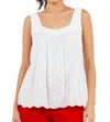 Paparazzi Crepe Eyelet And Tonal Embroidered Tank Top In White In White