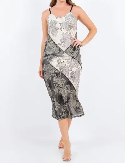 Paparazzi Devore Burnout Mixed Print Slipdress In Ivory/black In Gray