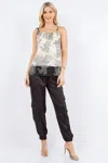Paparazzi Devore Burnout Print Colorblock Tank In Ivory/black
