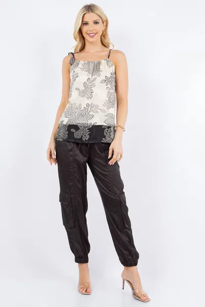 Paparazzi Devore Burnout Print Colorblock Tank In Ivory/black