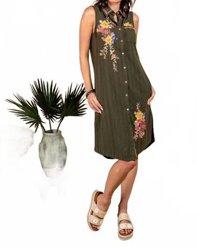 Paparazzi Dobby Embroidered Sleeveless Dress In Olive In Green